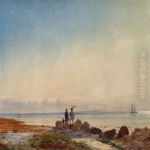 Fisherman And His Family On The Beach by Viggo Fauerholdt