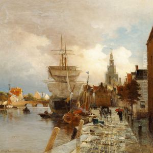 A Harbour Scene From Delft In Holland by Viggo Fauerholdt