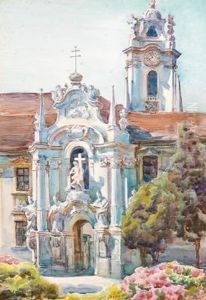 Blick Auf Die Stiftskirche Durnstein by Hermine Faulhaber