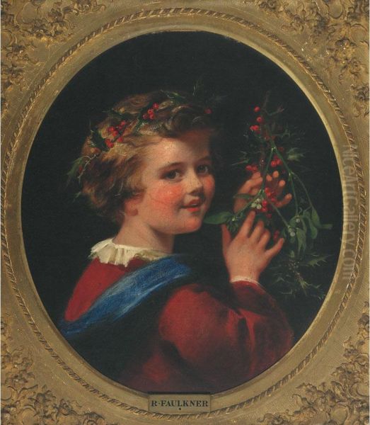 Winter - Girl In Holly Wreath Crown Holding A Sprig Ofholly - view 1