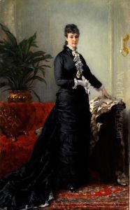 Junge Frau In Langem, Schwarzem Kleid by Eugene Faure