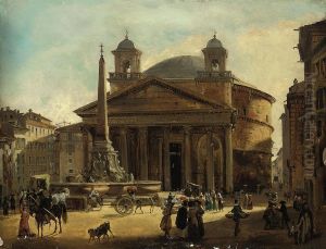 A Busy Day At The Pantheon, Rome by Louis Faure