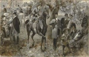 Retour De Chasse A Cour by Leon Jean Joseph Fauret