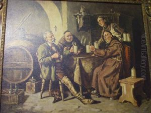 Monks In An Inn Drinking Ata Table