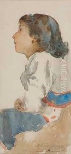 Profile Of A Seated Girl In Local Costume Profile Of A Seated Girl In Local Costume