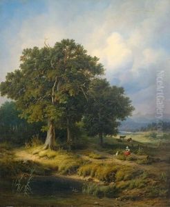 Sommerliche Vorgebirgslandschaft Mit Tier- Und Figurenstaffage Sommerliche Vorgebirgslandschaft Mit Tier- Und Figurenstaffage