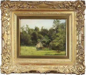 Cottage At The Skirt Of A Wood. Oil/canvas/cardboard, Signed by Luitpold Faustner