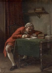 Homme Ecrivant Une Lettre A Son Bureau by Jean-Baptiste Fauvelet