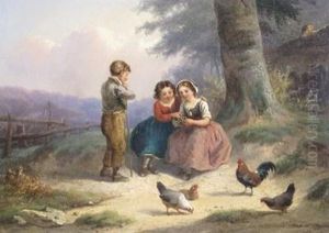 Children Feeding The Chickens by Robert Favelle