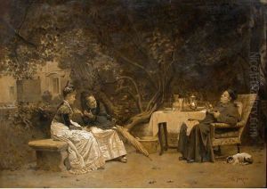 Conversazione In Giardino by Giacomo Favretto