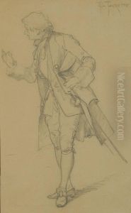 Personaggio In Costume Disegno A Matita Su Carta by Giacomo Favretto