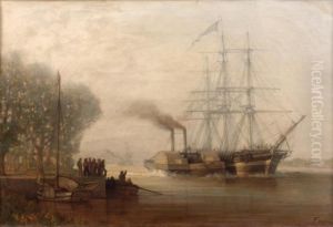 Bateau A Vapeur Et Trois Mats Sur La Gironde by Richard Faxon