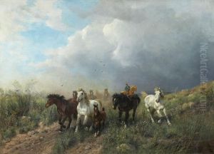 Wiesenlandschaft Mittrabenden Pferden by Ludwig Benno Fay