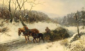 Winterlandschaft Mit Holzschlitten by Ludwig Benno Fay