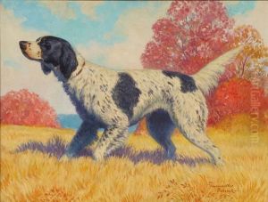 Hunting Dog In Fall Landscape by Richard Fayerweather Babcock