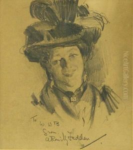 Portrait Of A Lady In A Hat by A. Romilly Fedden