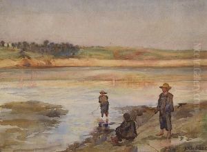 Boys Fishing In An Estuary by A. Romilly Fedden