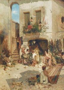 Belebter Platz In Neapel by Hans Peter Ii Feddersen
