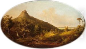 Figures On A Country Road, Castle Hohenzollern In The Background by Carl Fedeler