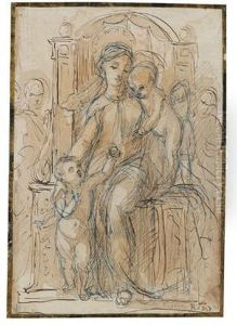 Thronende Madonna Mit Christus Und Dem Johannesknaben Thronende Madonna Mit Christus Und Dem Johannesknaben