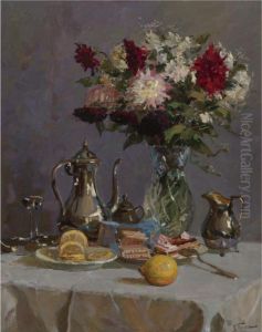 Still Life With Teapot And Flowers