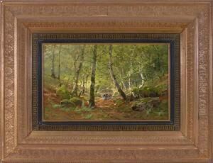Bauerin Mit Fuhrwerk In Fruhlingshafter Waldlandschaft by Richard Henri Fehdmer