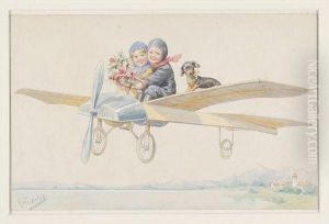 Two Children And A Dachshund On A Plane
