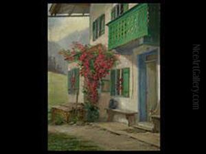 Ruhebank Mit Rosenranken Vor Der Bauernhausture by Paul Felgentreff
