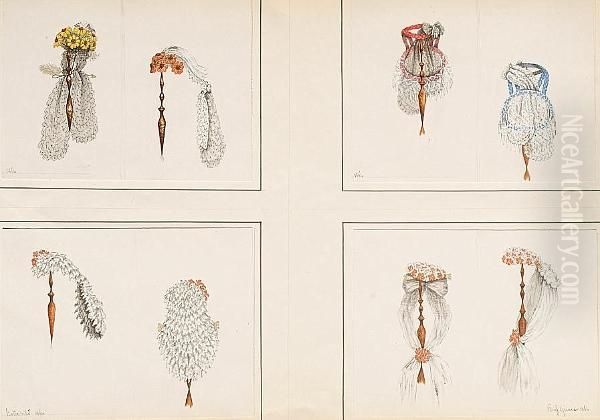 Two Designs For Hats, One With Yellow And One With Red Marguerites - view 1