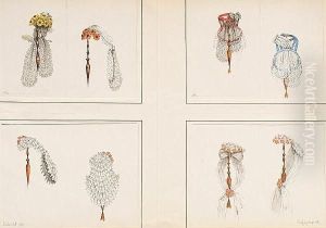 Two Designs For Hats, One With Yellow And One With Red Marguerites by Auguste Felix