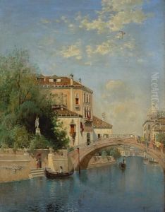 Gondolas On A Venetian Canal by Karl Eugen Felix