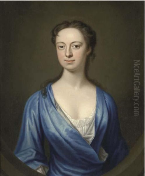 Portrait Of A Lady, Bust-length, In A Blue Dress, Feignedoval - view 1