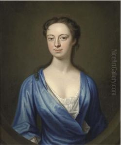 Portrait Of A Lady, Bust-length, In A Blue Dress, Feignedoval by James Fellowes