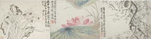 Blossoming Prunus, Narcissus And Rocks; And Lotus Blossom by Ji Fen