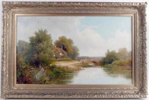 Cottage And Bridge In A Landscape by Robert Robin Fenson