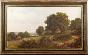 Girl By A Stile In An Extensive Landscape by Robert Robin Fenson