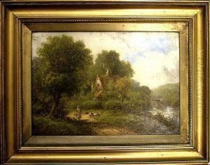 Cottage In A River Landscape by Robert Robin Fenson