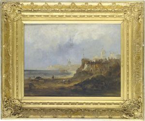A View Of Treport, Normandy, Showing The Church Of St. Jacques,with Figures On The Beach In The Foreground