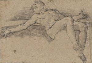 A Reclining Male Nude With Outspread Arms by Ferrau Fenzoni