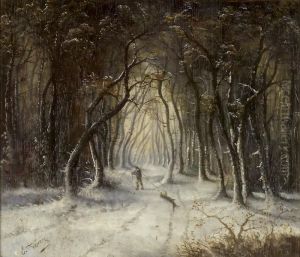 Winterlicher Waldweg Mit Holzfaller by Edouard Ferey