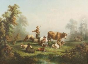 Zwei Pastorale Landschaften Mit Staffage. Zwei Pastorale Landschaften Mit Staffage.