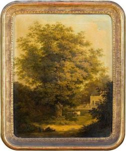 Paesaggio Con Contadino Addormentato, Fattori E Armenti by Alessandro Fergola