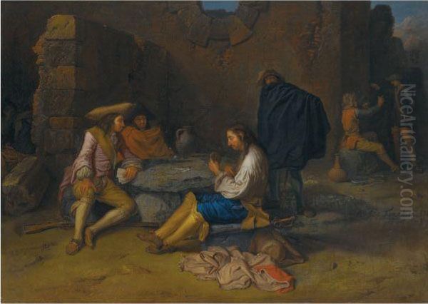 Soldiers Playing Cards Beside Ruins - view 1