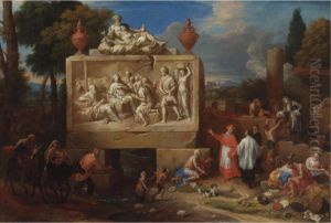 Saint Charles Borromeo Performing Charitable Acts In A Landscape With Ruins by Henry Ferguson
