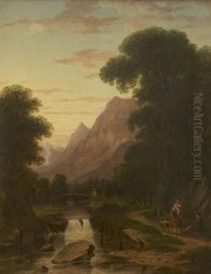 A Highland River Valley With Figures, Glen Dochart,perthshire by James Ferguson