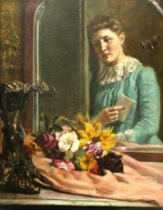 Lady Holding A Letter Reflected In A Mirror