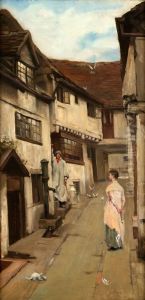 Street Scene With Figures, St. Ives Cornwall by John Ferguson