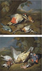 A Dead Ptarmigan, A Bullfinch, A Greenfinch And Other Birds, In A Wooded Clearing by William Gowe Ferguson