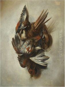 A Falconry Still Life With A Dead Partridge, Songbirds by William Gowe Ferguson