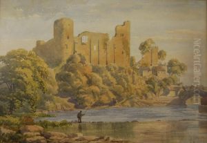 Castle Ruin Beside A River, Watercolour Castle Ruin Beside A River, Watercolour
